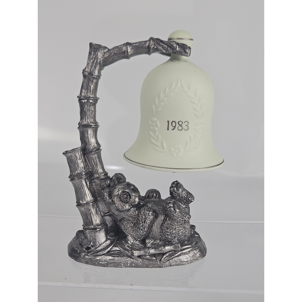 1983 Michael Ricker Pewter Bear Sculpture Porcelain Bell‎ Signed Numbered Ltd
